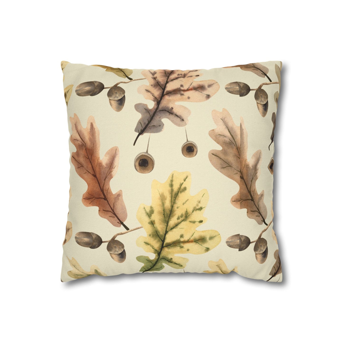 Oak Leaves Printed Square Pillow Cover (no insert) - Multiple Sizes (14"x14", 16"x16", 18"x18", 20"x20"), Includes zipper closure