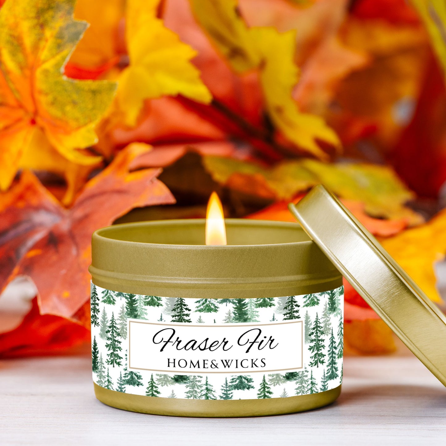 Fraser Fir Coconut Soy Wax Candle, 4 oz. Gold Tin Jar with Lid -Christmas Candle, Holiday Decor, Winter Candle