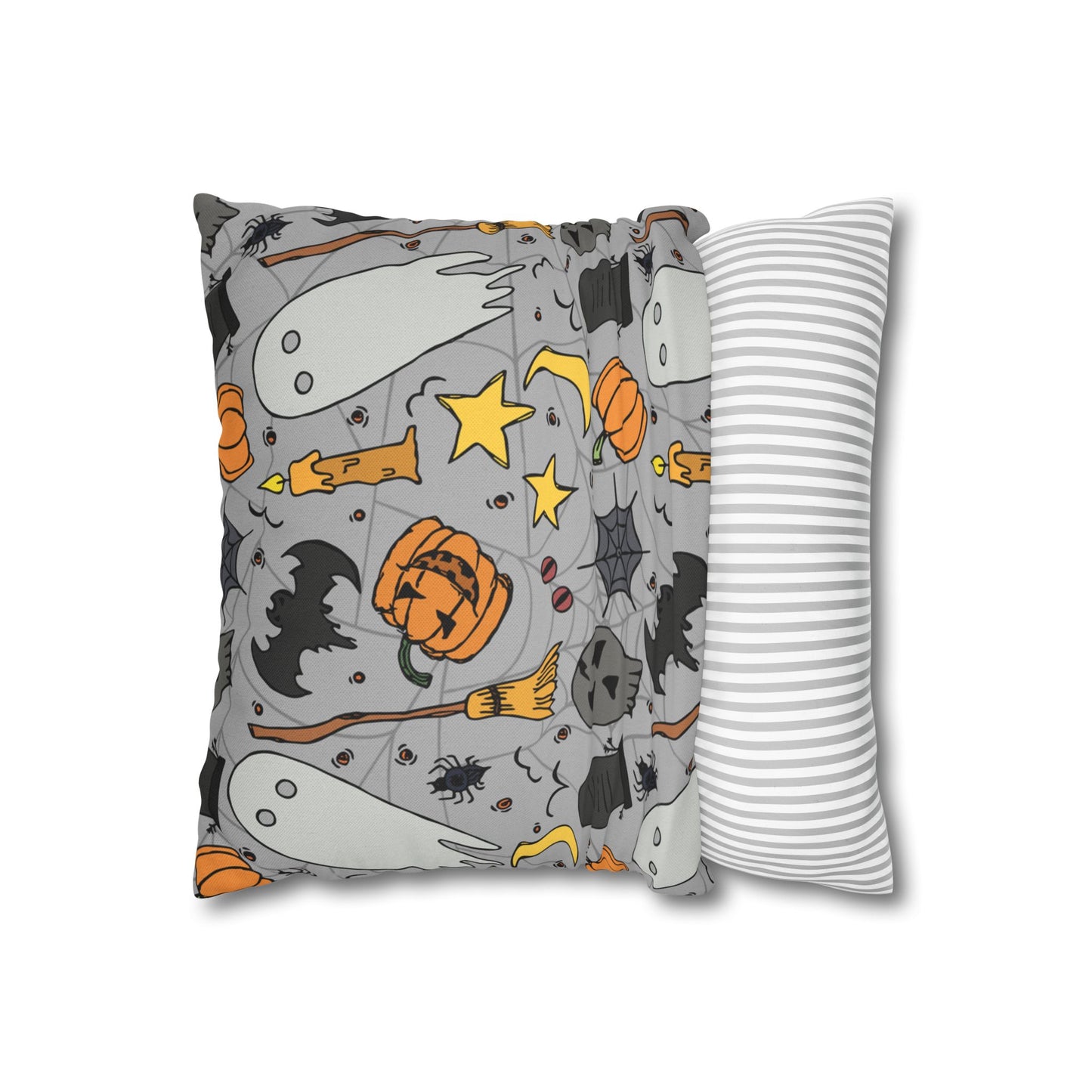 Halloween Fun Printed Square Pillow Cover (no insert) - Multiple Sizes (14"x14", 16"x16", 18"x18", 20"x20"), Includes insert and zipper closure - Halloween Ghosts Decorative Pillowcase, Spooky Home Decor, Halloween Accent Throw Pillowcase