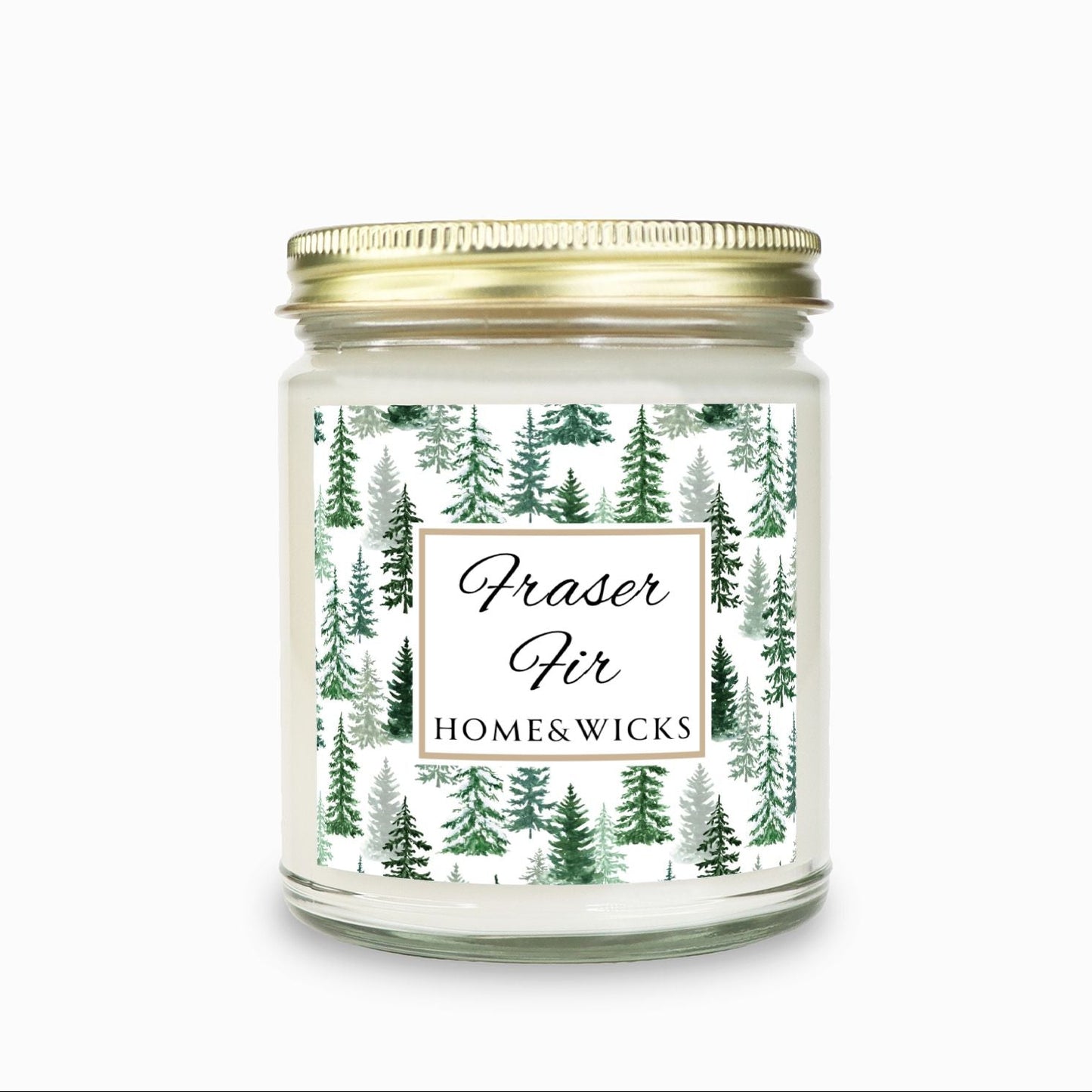 Fraser Fir Scented 9 oz. Coconut Apricot Wax Candle, Clear Jar with Gold Lid, Cotton Wick - Christmas Candle, Holiday Decor, Winter Candle