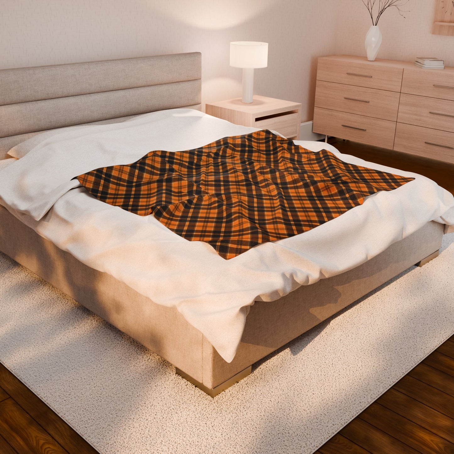 Halloween Plaid Velveteen Plush Blanket - Multiple Sizes (30"x40", 50"x60", 60"x80") Warm Throw for Fall Decor, Perfect Gift for Home, Halloween & Thanksgiving Throw Blanket