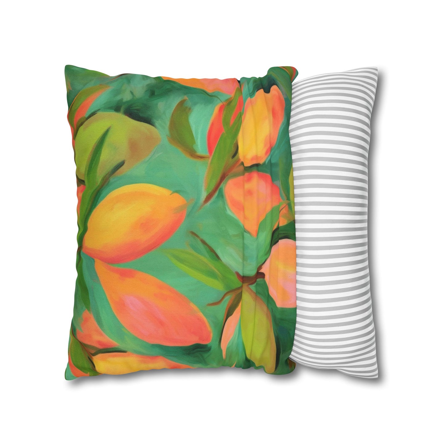 Mangoes Printed Square Pillow Cover (no insert) - Multiple Sizes (14"x14", 16"x16", 18"x18", 20"x20"), Includes zipper closure