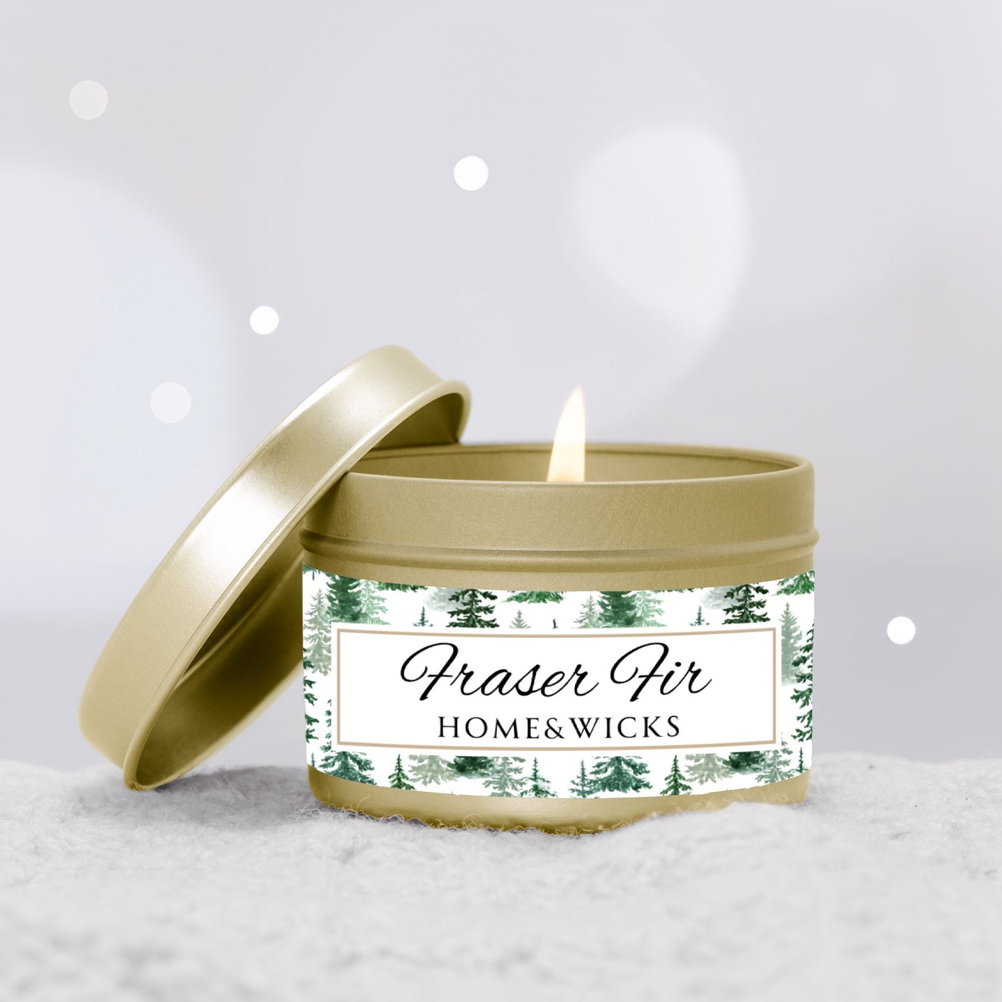 Fraser Fir Coconut Soy Wax Candle, 4 oz. Gold Tin Jar with Lid -Christmas Candle, Holiday Decor, Winter Candle