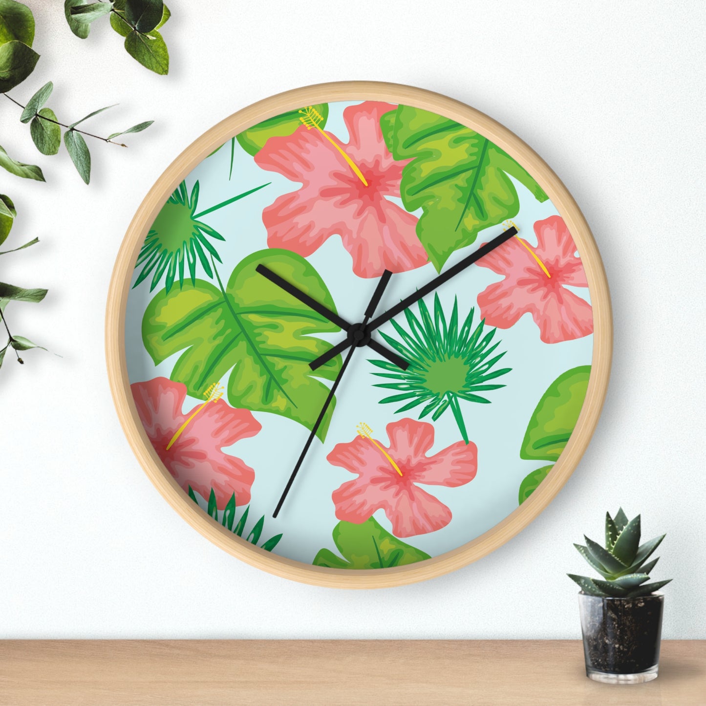 Tropical Island Wall Clock - Select from Black, White or Natural Wood Color
