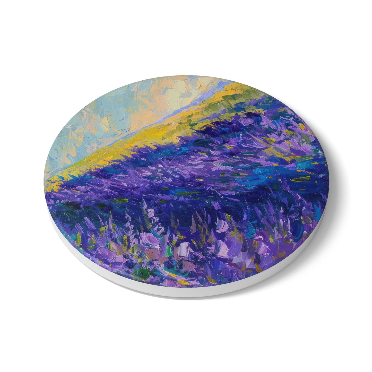 Lavender Fields - Ceramic Tile Coaster, Cork Backed - Round or Square Size Choices, Perfect for Home Decor & Gifts - Priced per coaster