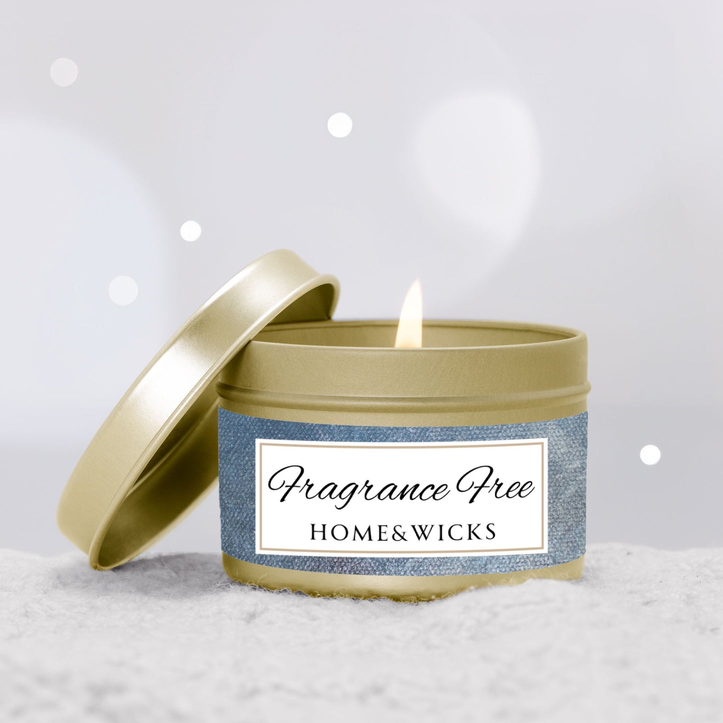 Fragrance Free Coconut Soy Wax Candle, 4 oz. Gold Tin Jar with Lid - Unscented Coconut Soy Wax Candle