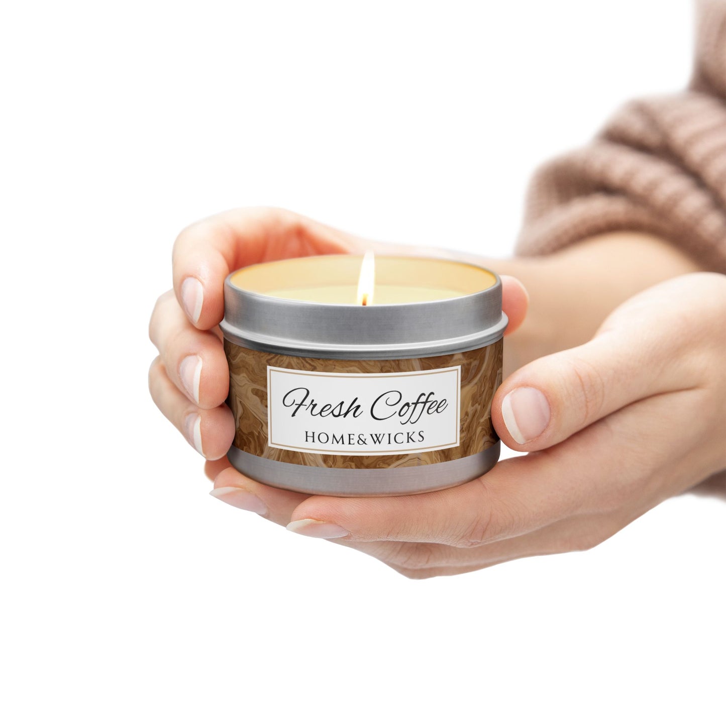 Fresh Coffee Scented Coconut Soy Wax Candle, 4 oz. Silver Tin Jar with Lid - Cozy Home Decor, Garamond, Coffee Lover Gift, Relaxing Coffee Candle