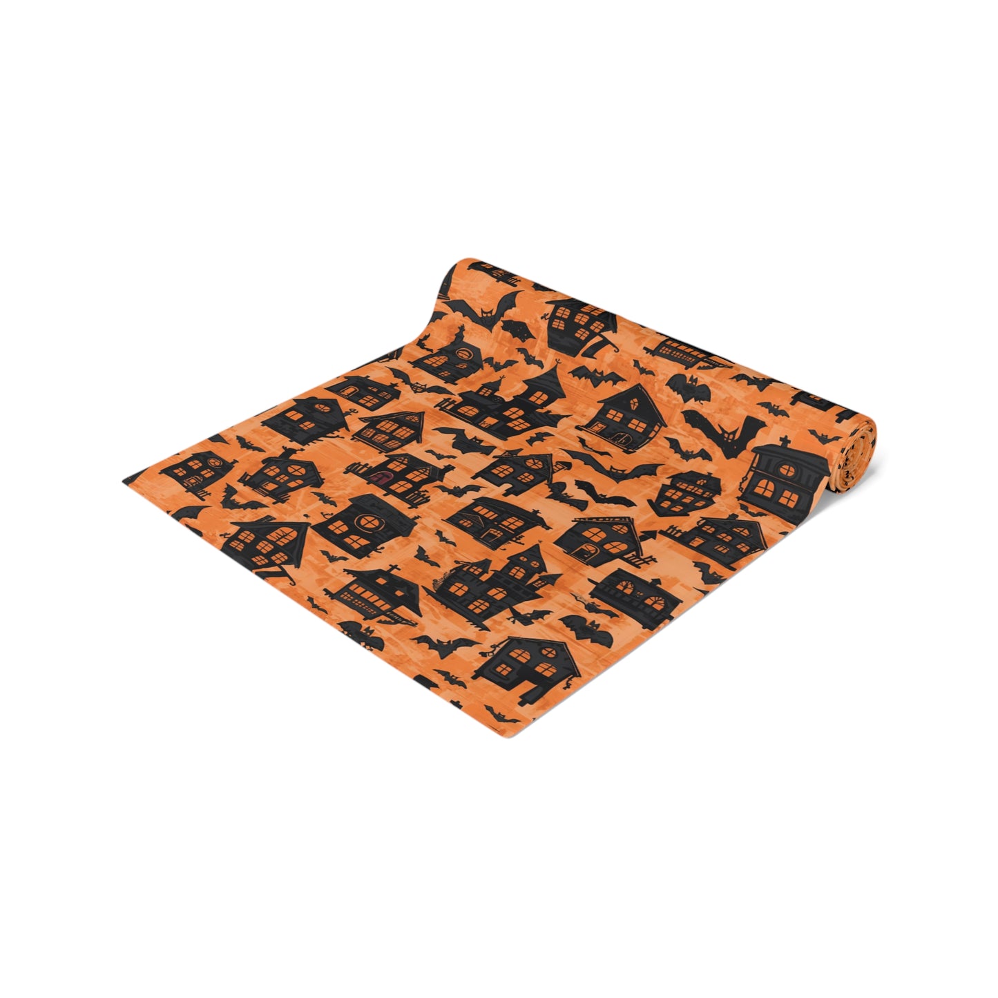 Haunted Houses Halloween Themed Table Runner- 16" x 72" or 16" x 90" Sizes, Spooky Home Decor, Halloween Party Decoration, Halloween Table Runner - Cotton Twill or Polyester material choices