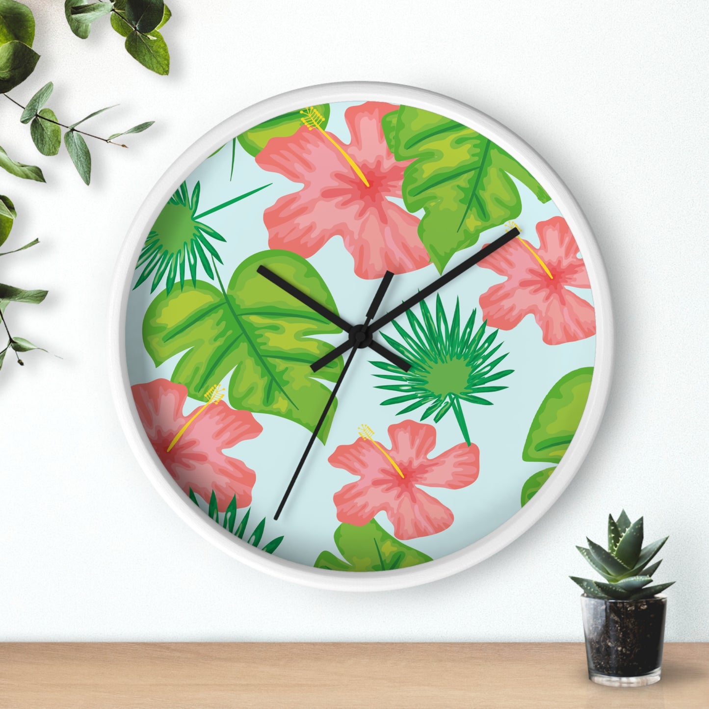 Tropical Island Wall Clock - Select from Black, White or Natural Wood Color