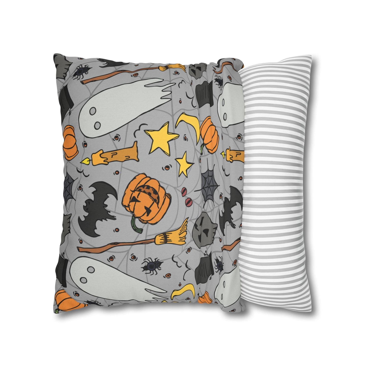 Halloween Fun Printed Square Pillow Cover (no insert) - Multiple Sizes (14"x14", 16"x16", 18"x18", 20"x20"), Includes insert and zipper closure - Halloween Ghosts Decorative Pillowcase, Spooky Home Decor, Halloween Accent Throw Pillowcase