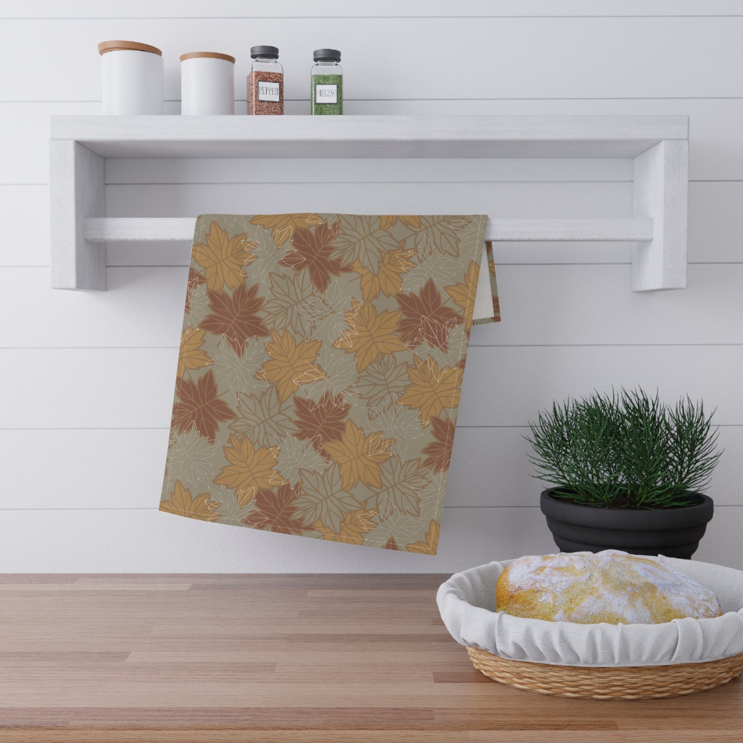 Earthy Leaves Tea Towels - 18" x 30", 100% Cotton - Fall Autumn Kitchen Towels, Cotton Kitchen Towels, Thanksgiving Tea Towel, Gift for Housewarming, Thanksgiving Kitchen Towel - Priced per towel