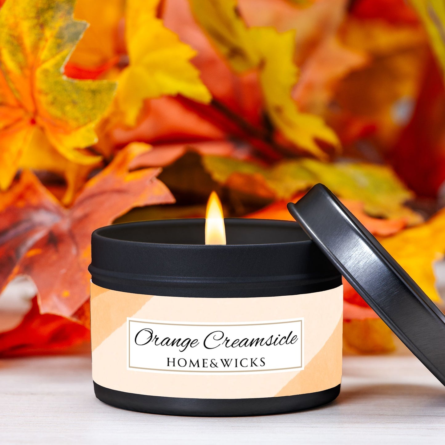 Orange Creamsicle Coconut Soy Wax Candle, 4 oz. Black Tin Jar with Lid - Summer Candle, Orange Scented Candle, Gourmand Scented Candle