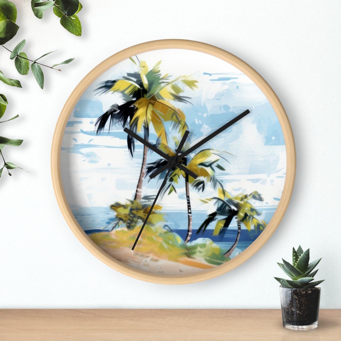 Tropical Retreat Wall Clock - Select from Black, White or Natural Wood Color
