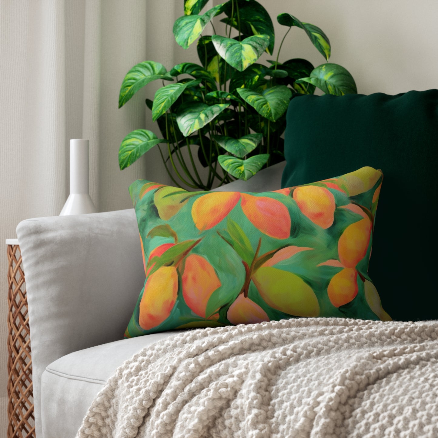 Mangoes Printed Lumbar Pillow with Insert (20" x 14") - Includes insert and zipper closure