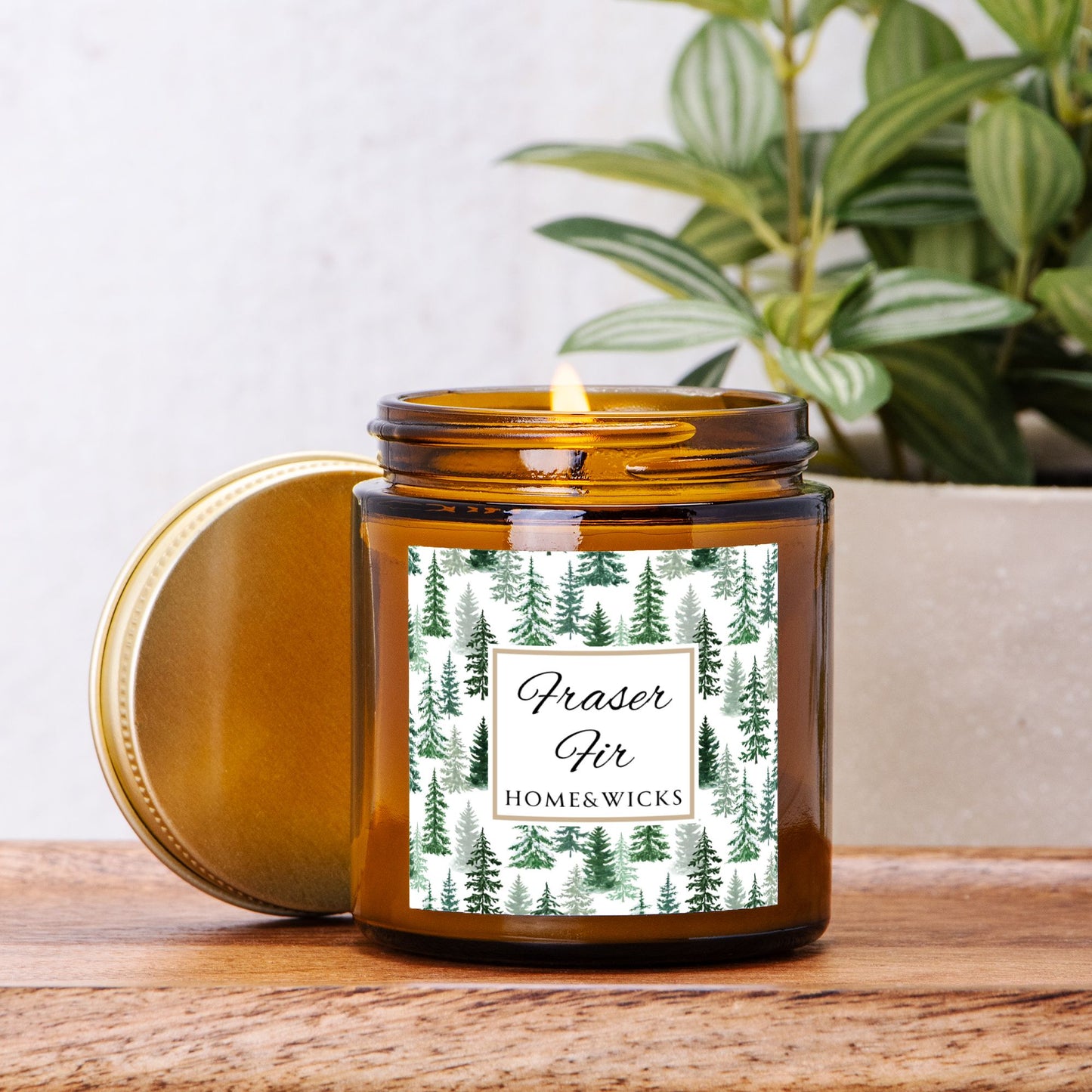 Fraser Fir Coconut Apricot Wax Candle, 4 oz. Amber Jar with Gold Lid, Cotton Wick - Christmas Candle, Holiday Decor, Winter Candle