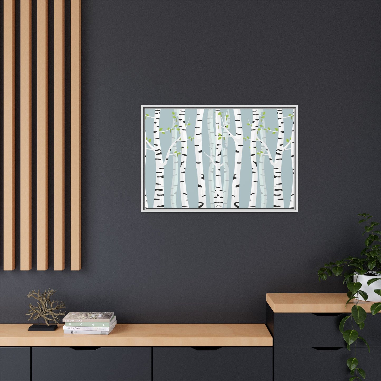 White Birch Framed Matte Canvas Art - Multiple Frame Colors & Size Options