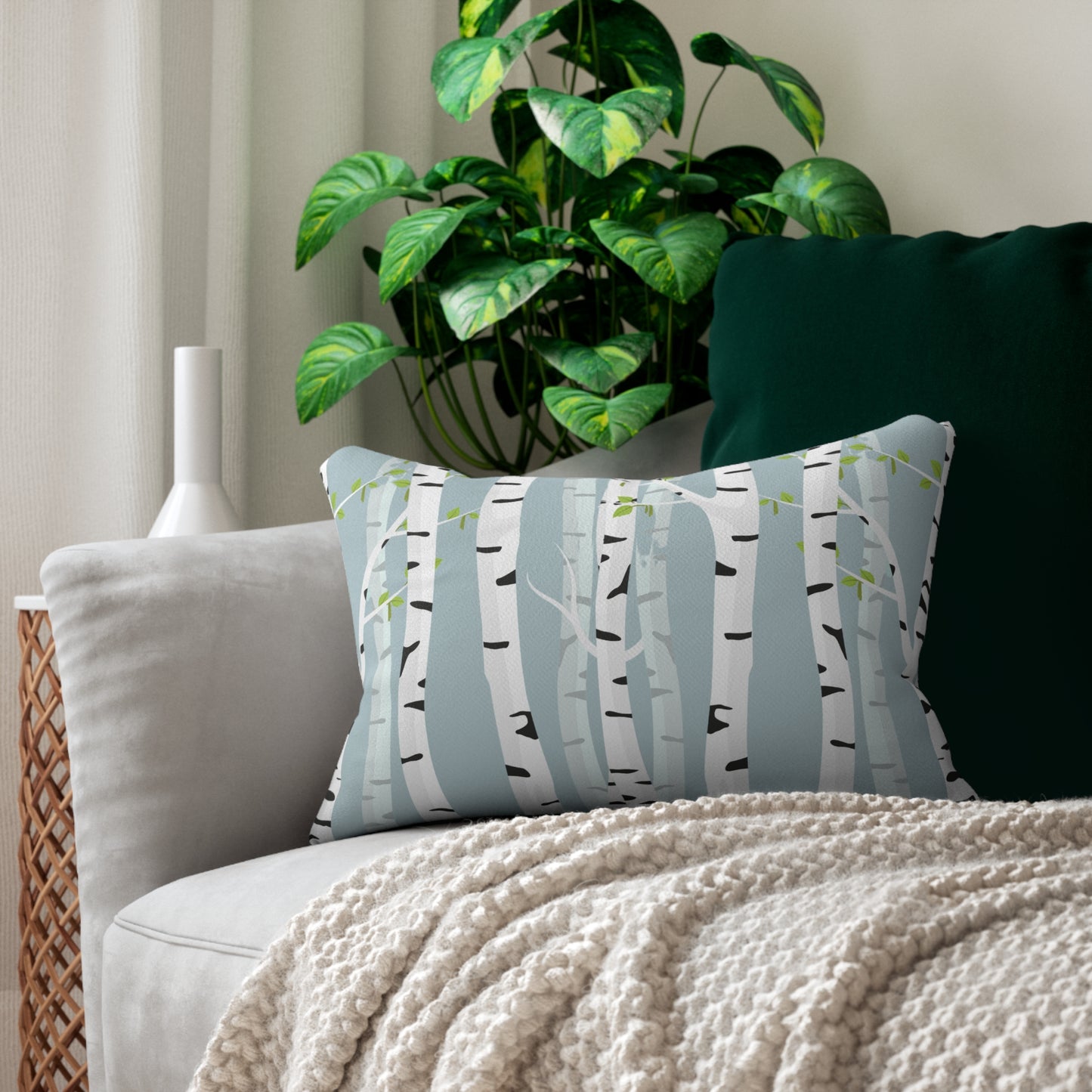 White Birch Printed Lumbar Pillow with Insert (20" x 14") - Includes insert and zipper closure