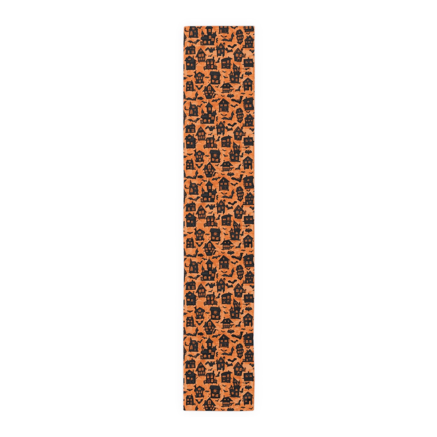 Haunted Houses Halloween Themed Table Runner- 16" x 72" or 16" x 90" Sizes, Spooky Home Decor, Halloween Party Decoration, Halloween Table Runner - Cotton Twill or Polyester material choices
