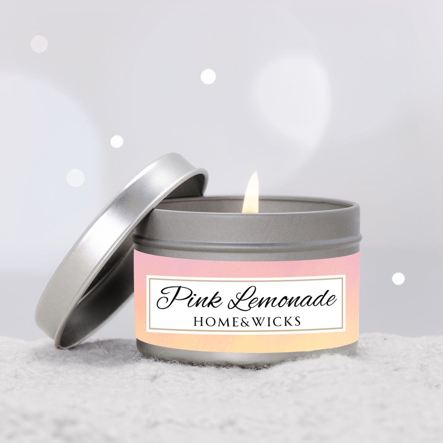 Pink Lemonade Scented Coconut Soy Wax Candle, 4 oz. Silver Tin Jar with Lid - Fruity Scented Candle, Gourmand Candle, Summer Decor
