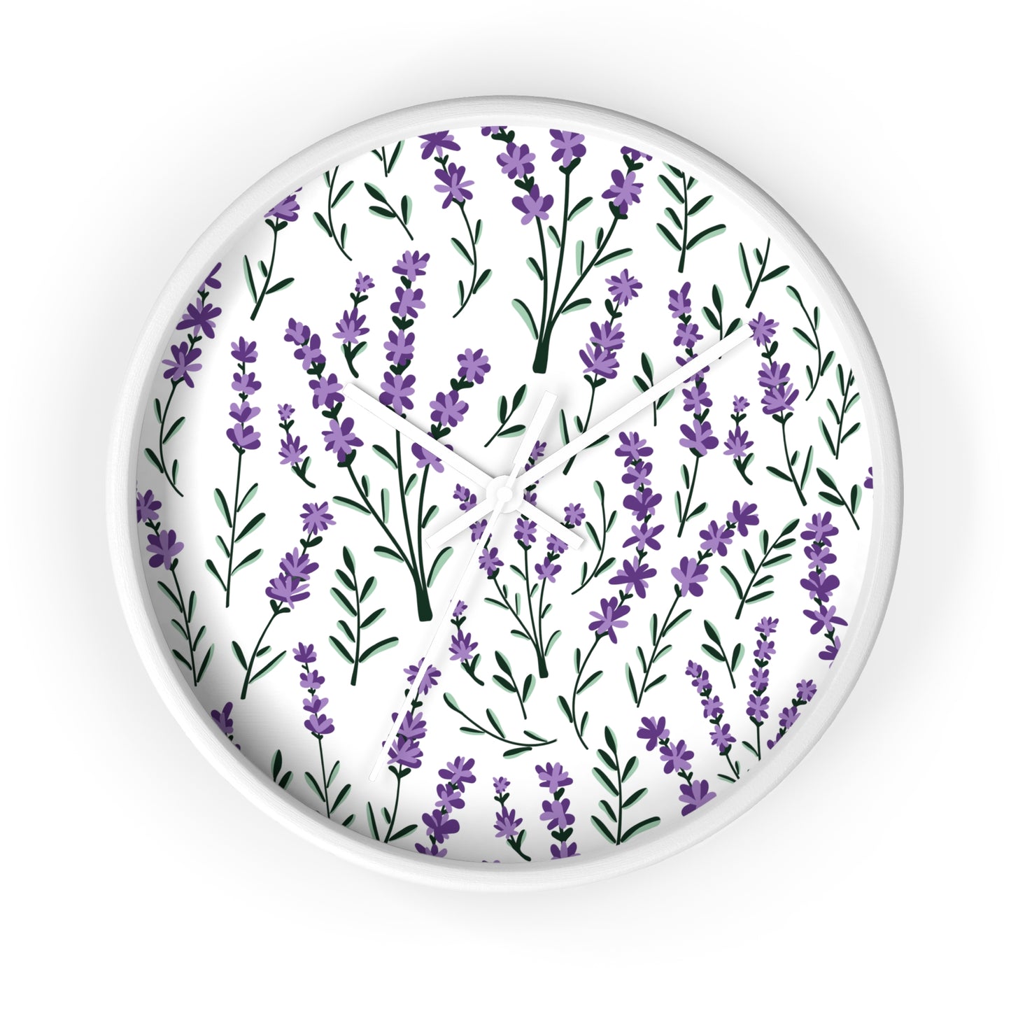 Lavender White Wall Clock - Select from Black, White or Natural Wood Color
