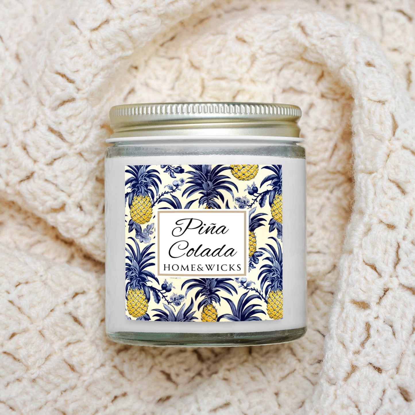 Piña Colada Coconut Apricot Wax Candle, 4 oz. Clear Jar with Gold Lid - Tropical Scented Candle, Fruity Candle, Tropical Decor