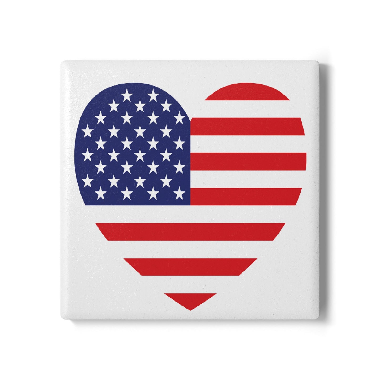 American Flag Heart Ceramic Tile Coaster - Square or Round Shape Choices, USA Flag Drink Coasters, Home Decor for Independence Day, Fourth of July Party, Priced per coaster