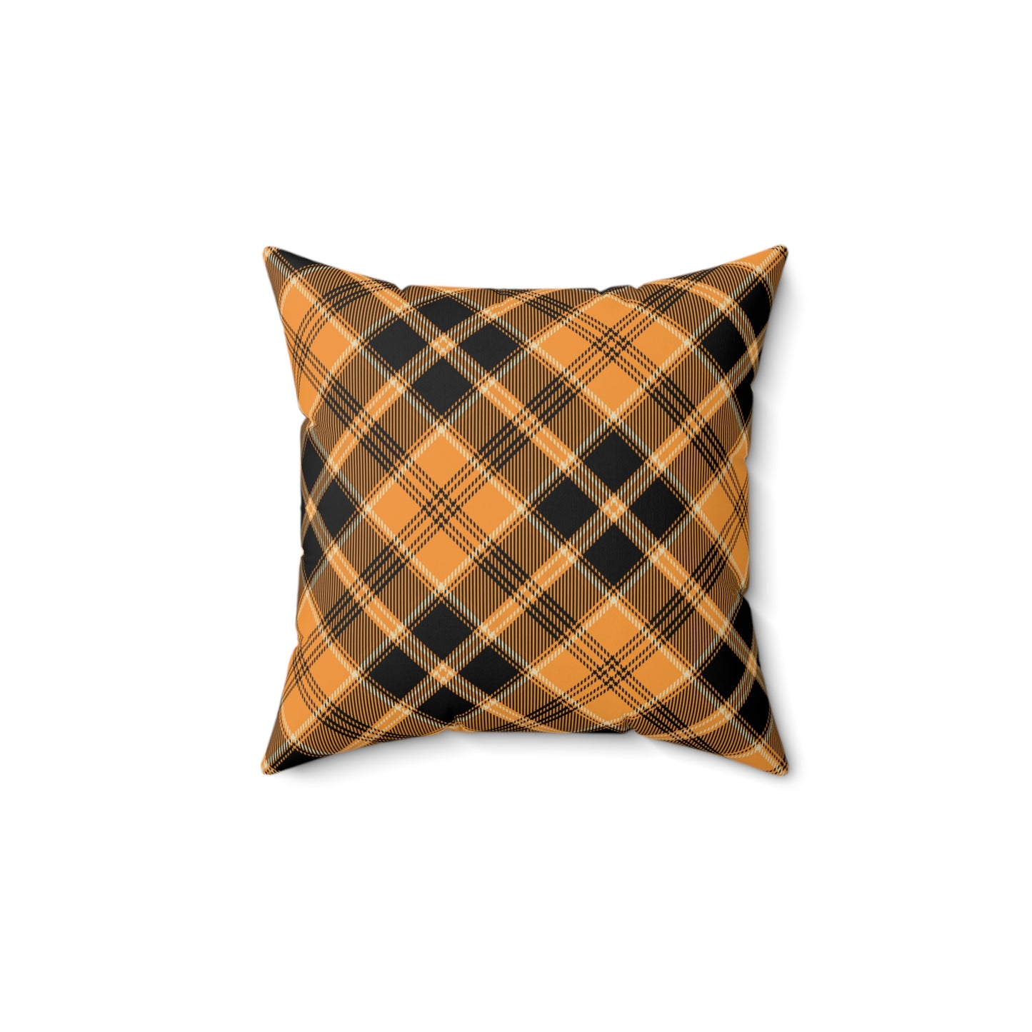 Halloween Plaid Square Pillow (includes insert) Multiple Sizes (14"x14", 16"x16", 18"x18", 20"x20") - Halloween Home Decor, Autumn Fall Pillow Accent, Halloween Spun Polyester Square Pillow, Orange & Black Plaid Pillow