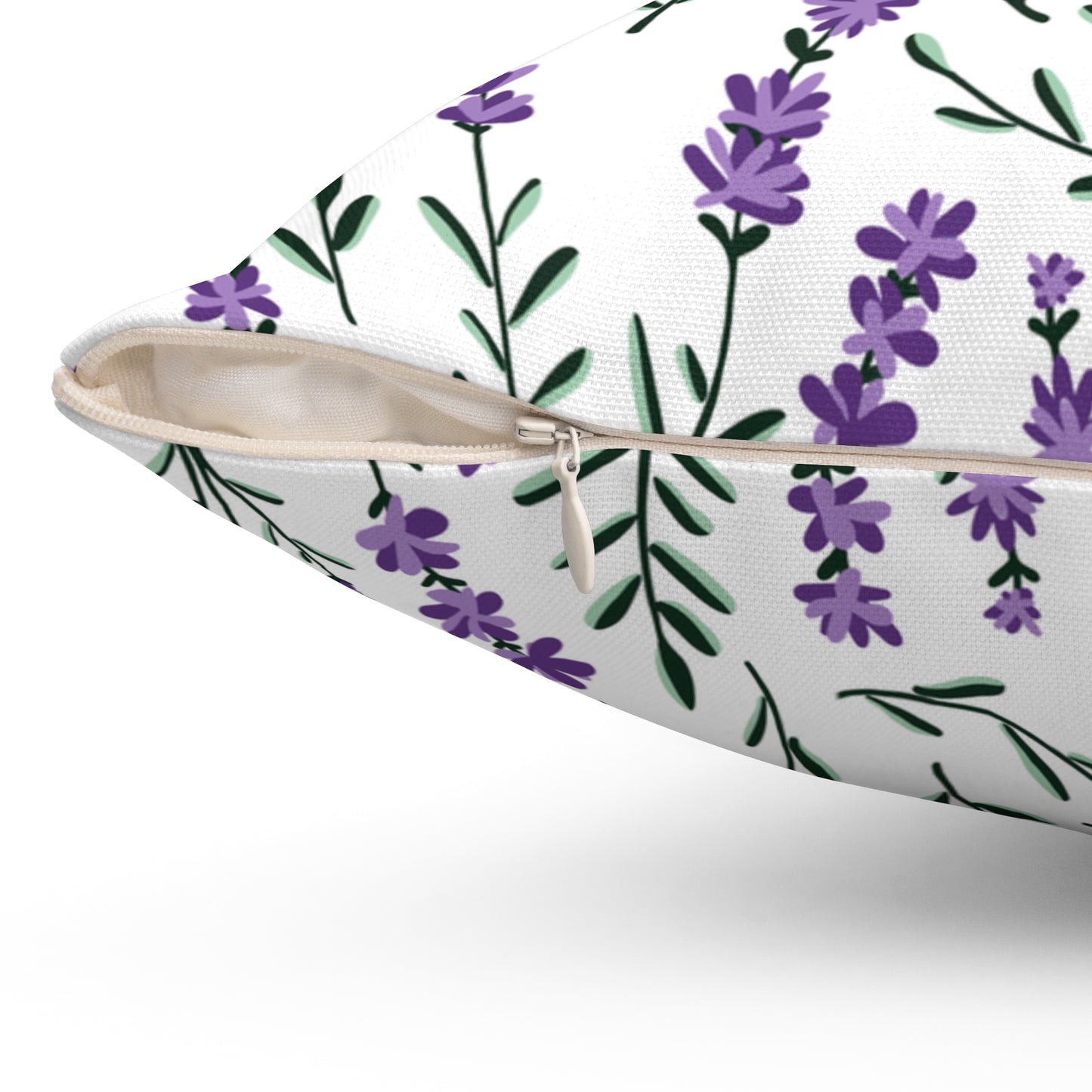 Lavender White Printed Square Pillow Cover with Insert - Multiple Sizes (14"x14", 16"x16", 18"x18", 20"x20"), Includes insert and zipper closure