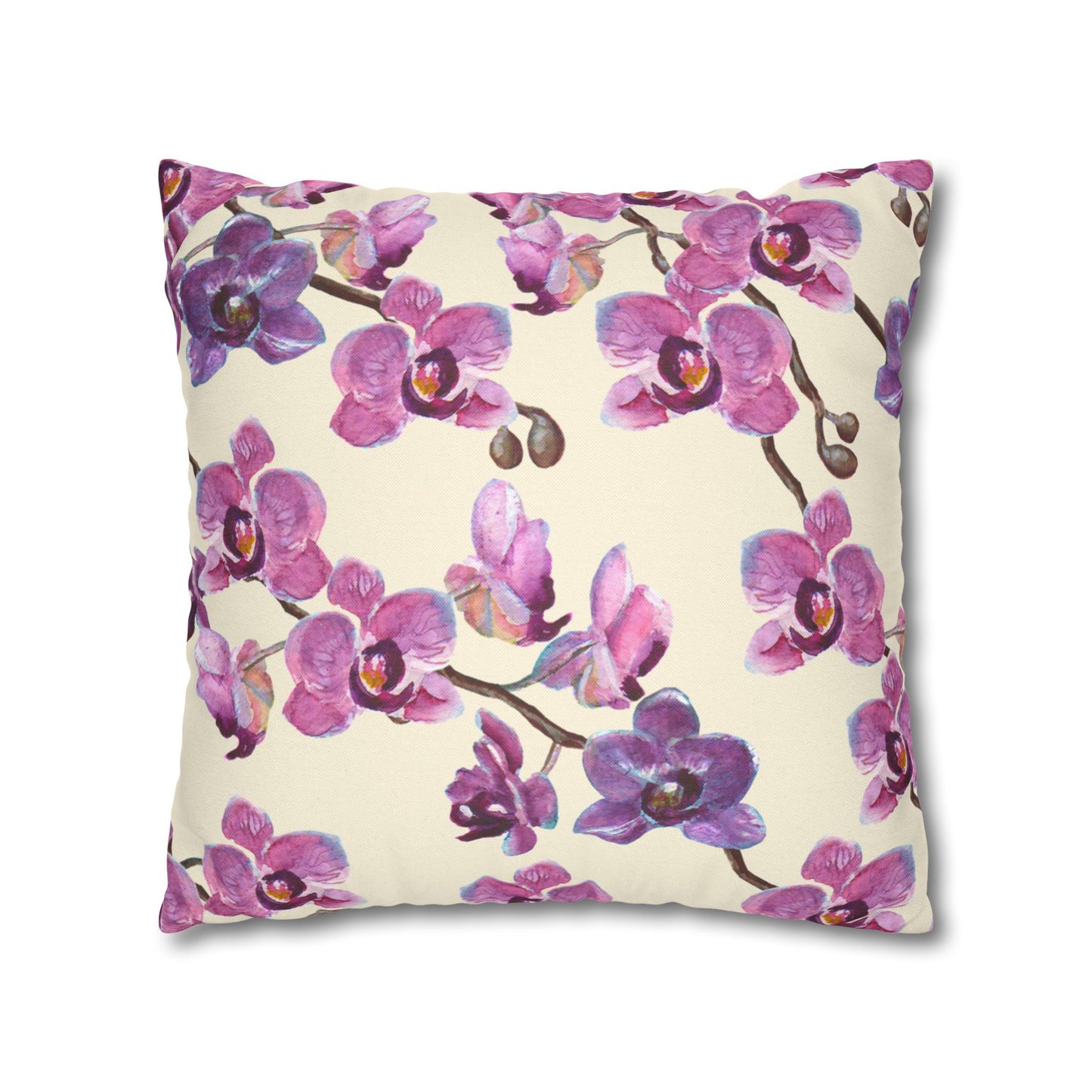 Vanilla Orchid Printed Square Pillow Cover (no insert) - Multiple Sizes (14"x14", 16"x16", 18"x18", 20"x20"), Includes zipper closure