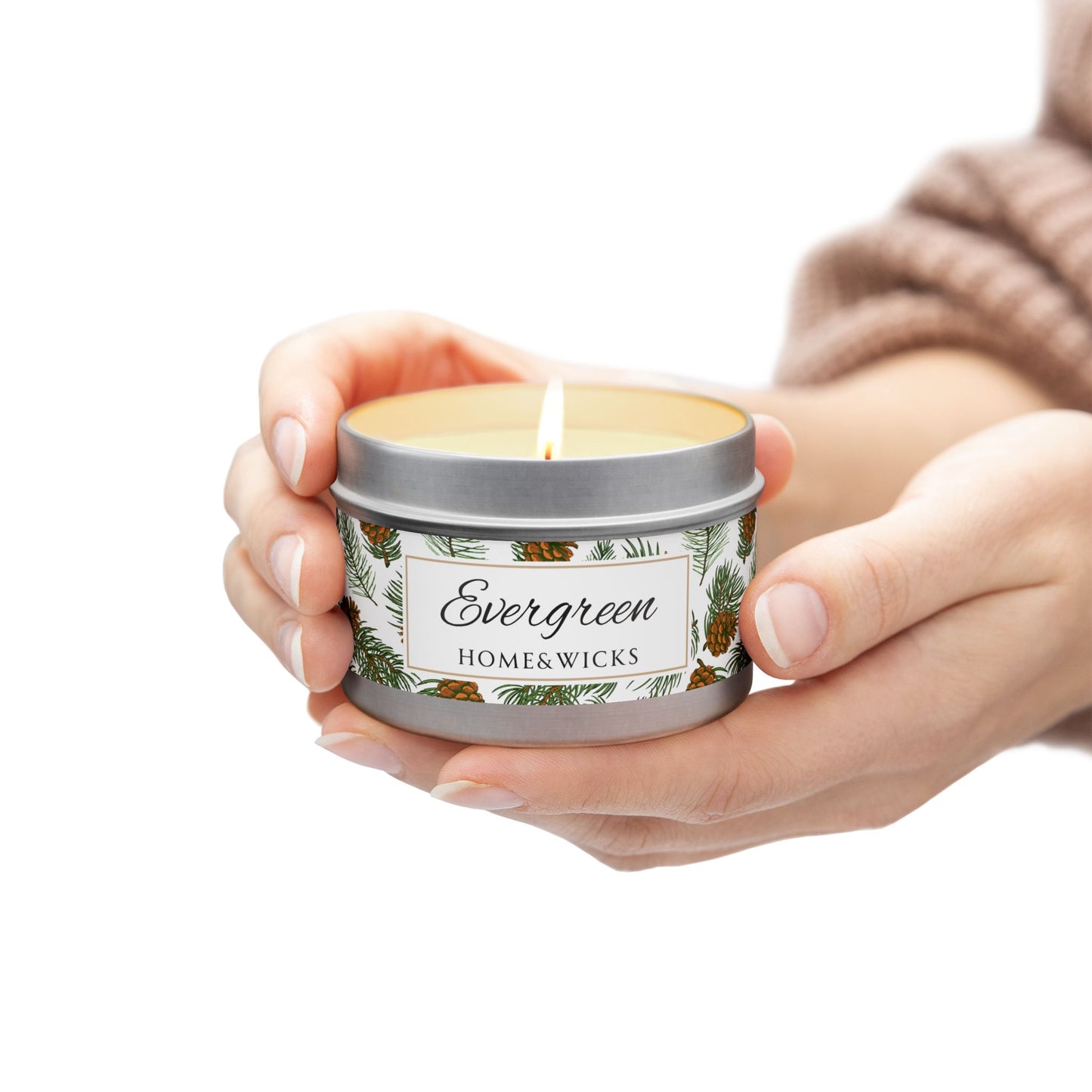 Evergreen Scented Coconut Soy Wax Candle, 4 oz. Silver Tin Jar with Lid - Winter Home Decor, Seasonal Candle for Holiday Celebrations, Christmas Candle