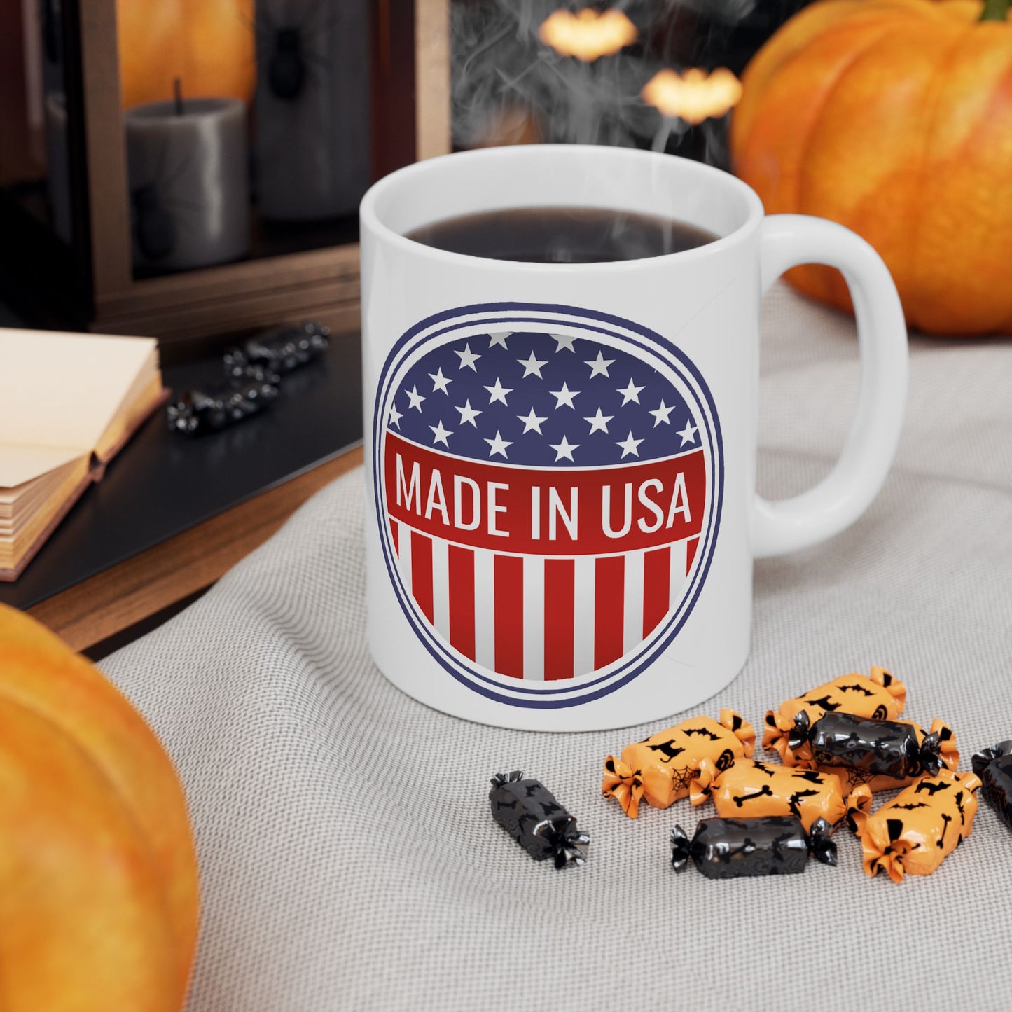 Made in USA Mug - 11 oz. & 15 oz. size options - Patriotic Ceramic Mug, Independence Day Gift, American Flag Coffee Cup, USA Drinkware