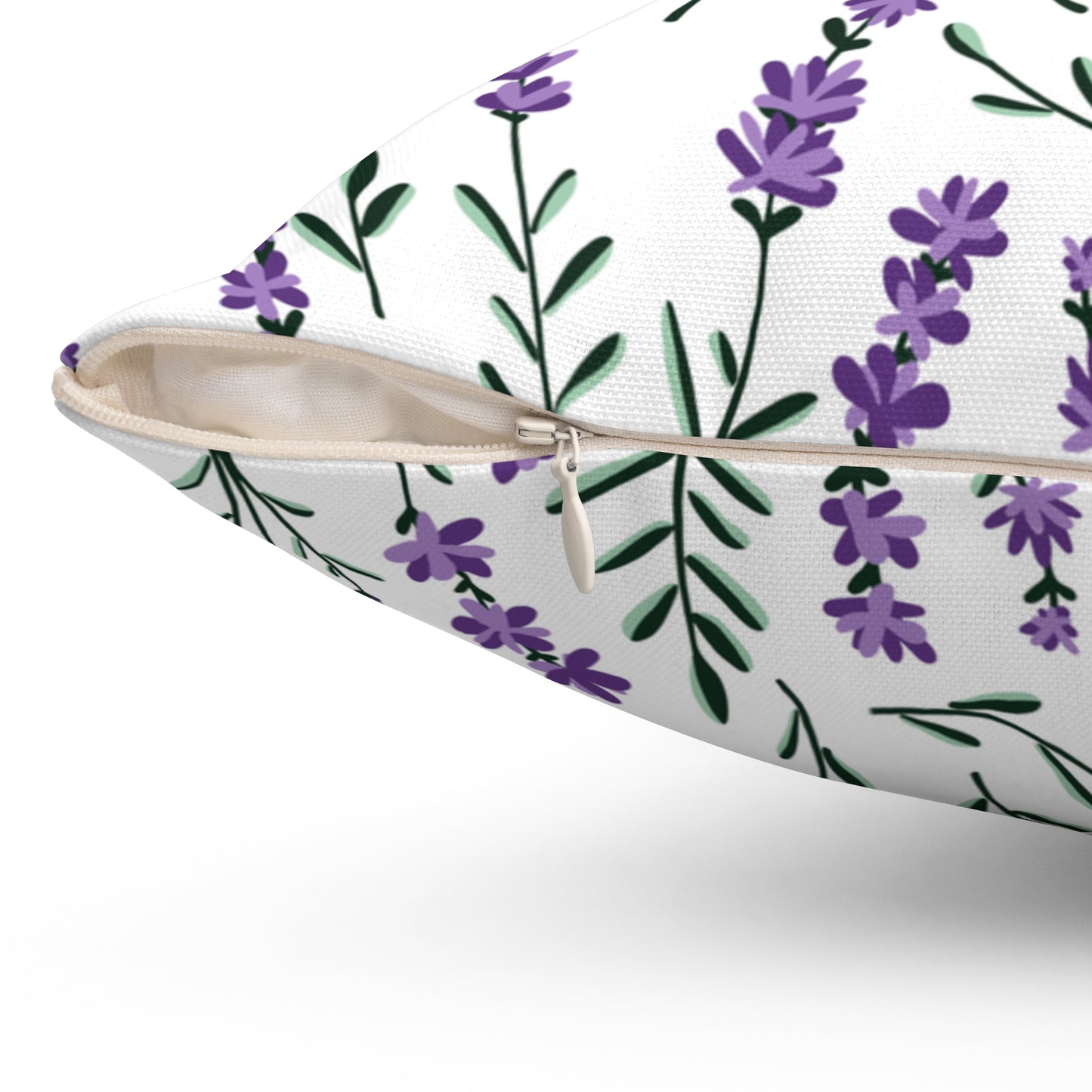 Lavender White Printed Square Pillow Cover with Insert - Multiple Sizes (14"x14", 16"x16", 18"x18", 20"x20"), Includes insert and zipper closure