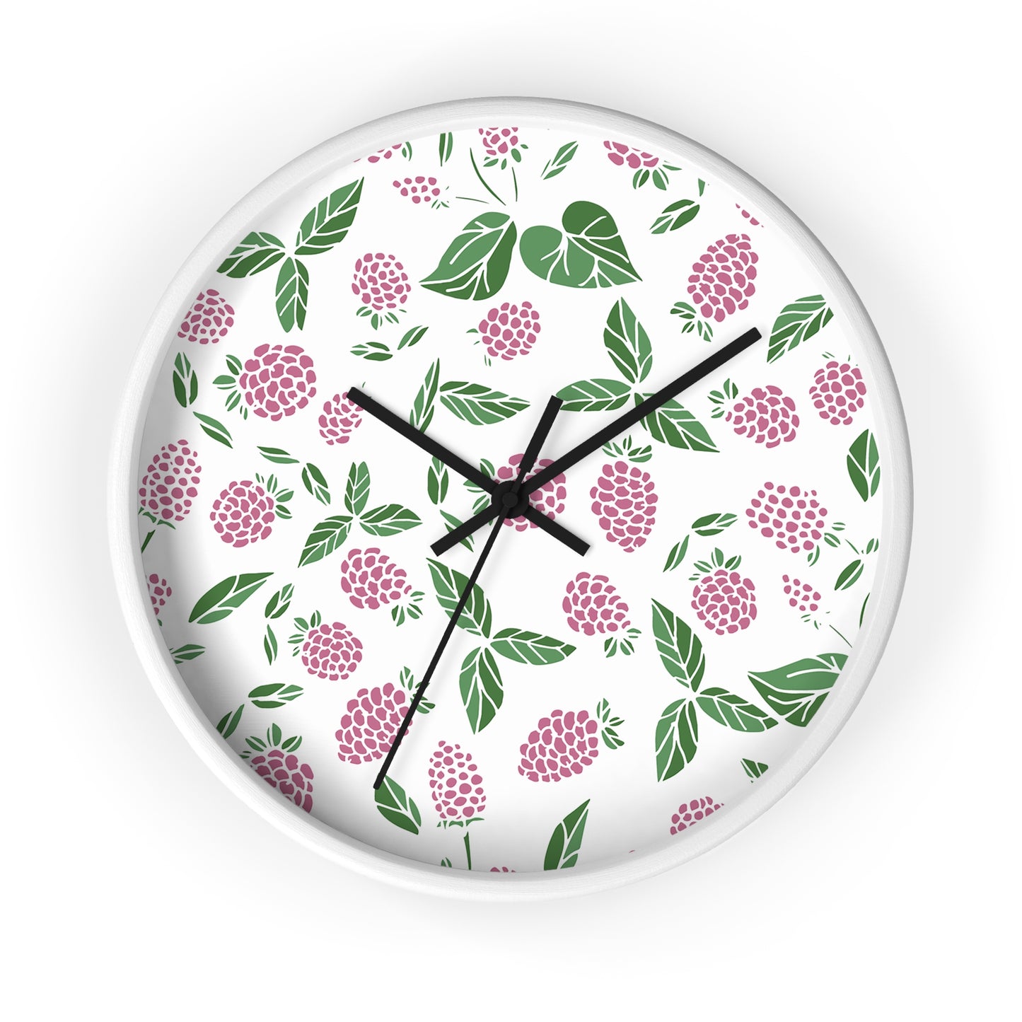 Pink Berry Wall Clock - Select from Black, White or Natural Wood Color
