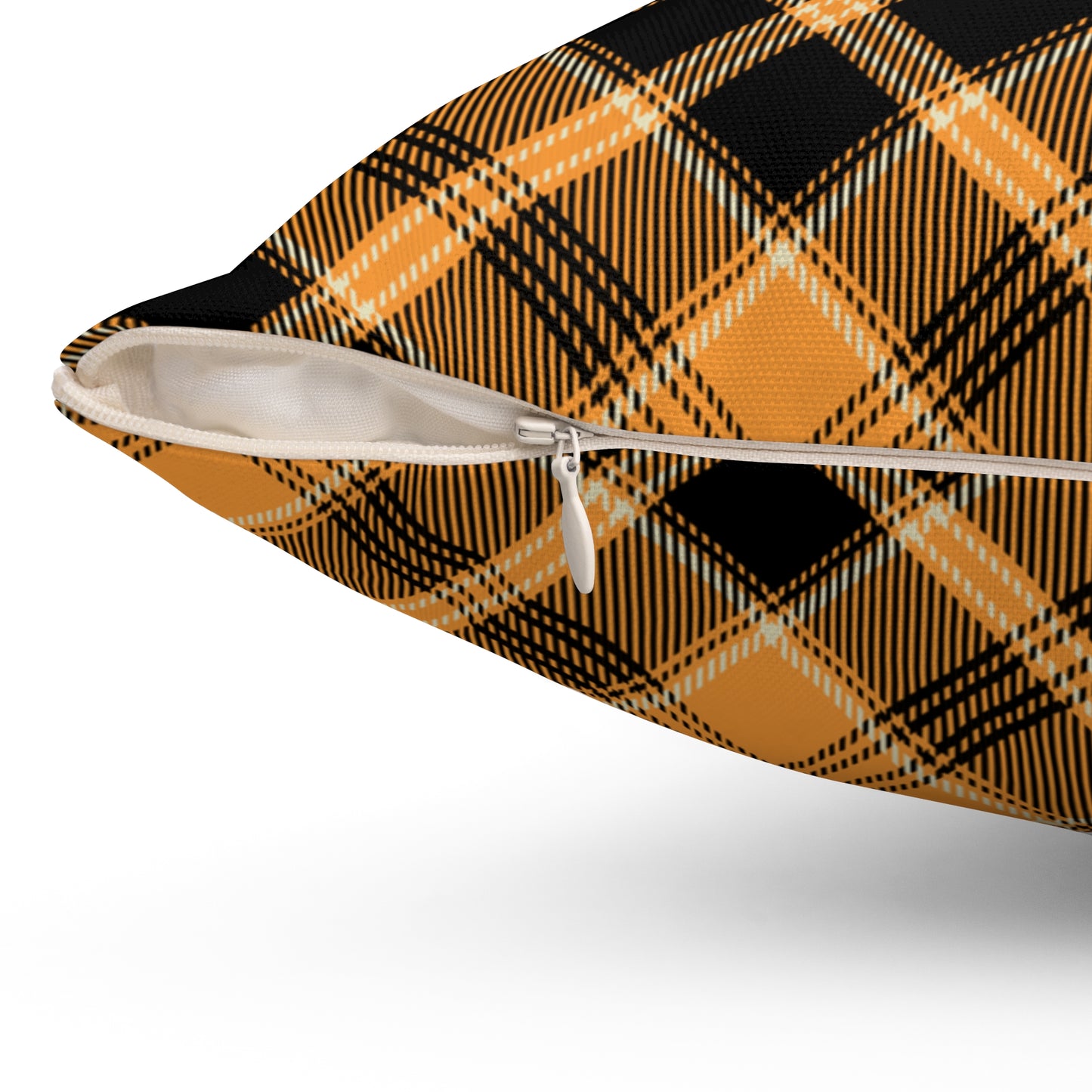 Halloween Plaid Square Pillow (includes insert) Multiple Sizes (14"x14", 16"x16", 18"x18", 20"x20") - Halloween Home Decor, Autumn Fall Pillow Accent, Halloween Spun Polyester Square Pillow, Orange & Black Plaid Pillow