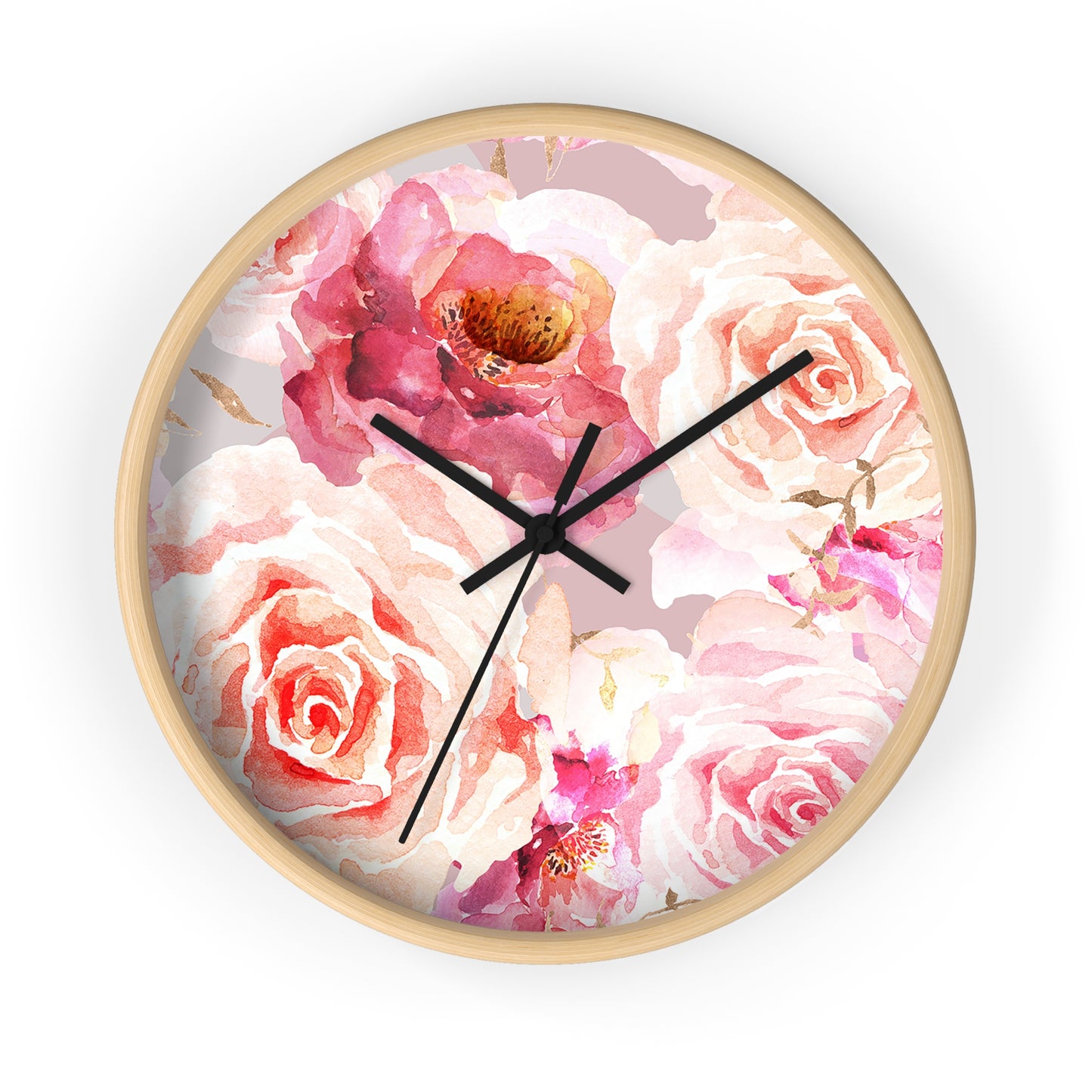 Bohemian Rose Wall Clock - Select from Black, White or Natural Wood Color