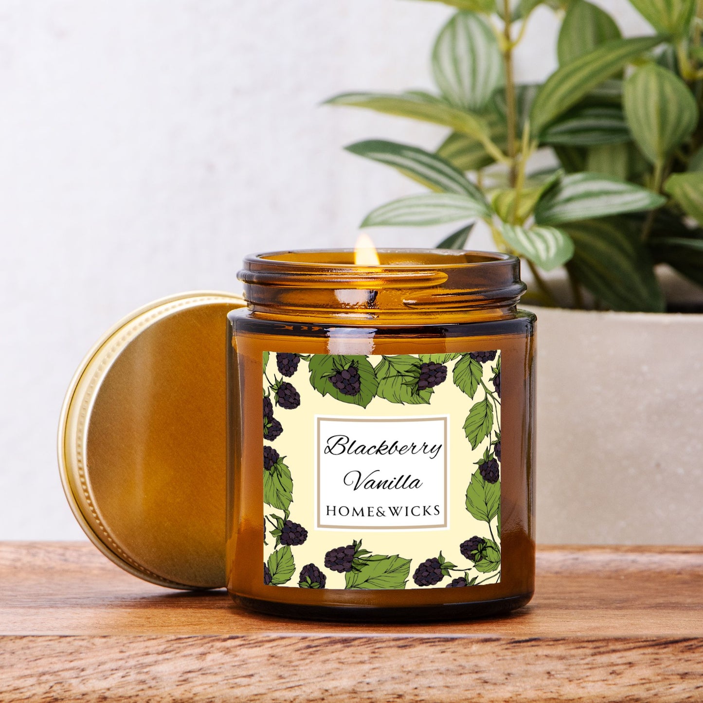 Blackberry Vanilla Coconut Apricot Wax Candle, 4 oz Amber Jar, Gold Lid- Fruity Scented Candle, Fruit Decor Gift, Cozy Aromatherapy
