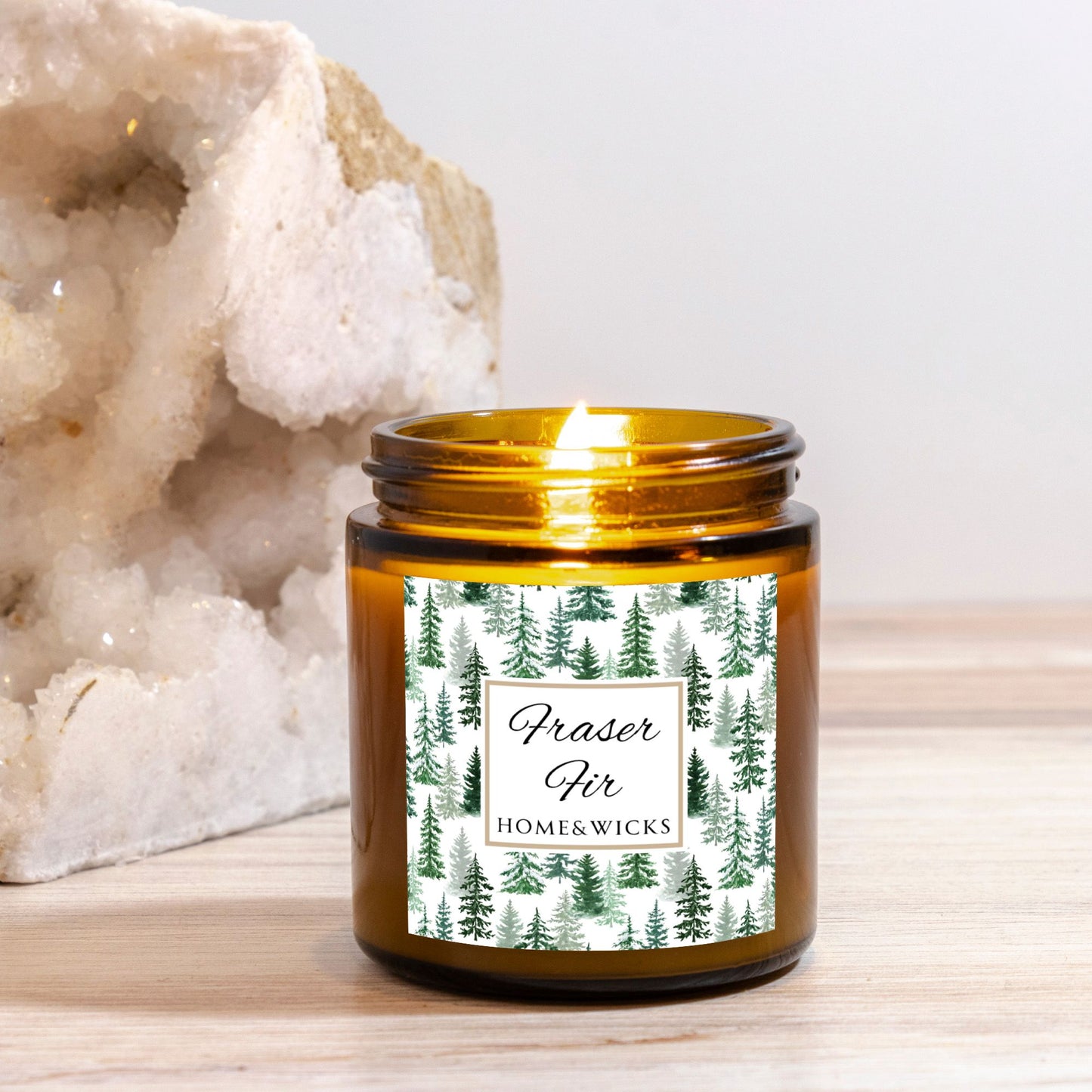 Fraser Fir Coconut Apricot Wax Candle, 4 oz. Amber Jar with Gold Lid, Cotton Wick - Christmas Candle, Holiday Decor, Winter Candle