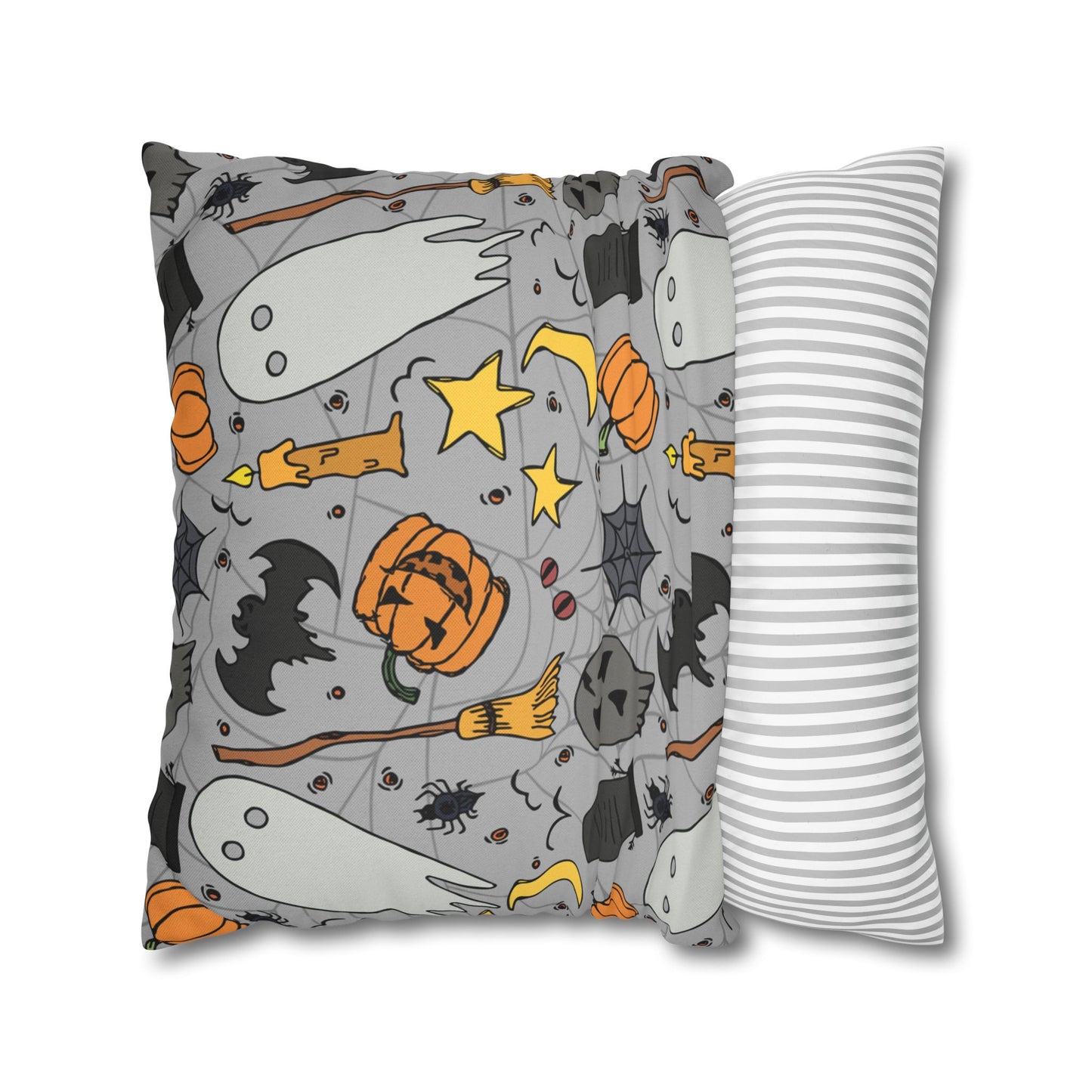 Halloween Fun Printed Square Pillow Cover (no insert) - Multiple Sizes (14"x14", 16"x16", 18"x18", 20"x20"), Includes insert and zipper closure - Halloween Ghosts Decorative Pillowcase, Spooky Home Decor, Halloween Accent Throw Pillowcase