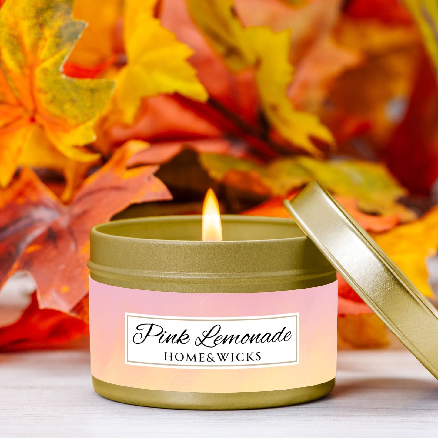 Pink Lemonade Coconut Soy Wax Candle, 4 oz. Gold Tin Jar with Lid - Fruity Scented Candle, Gourmand Candle, Summer Decor