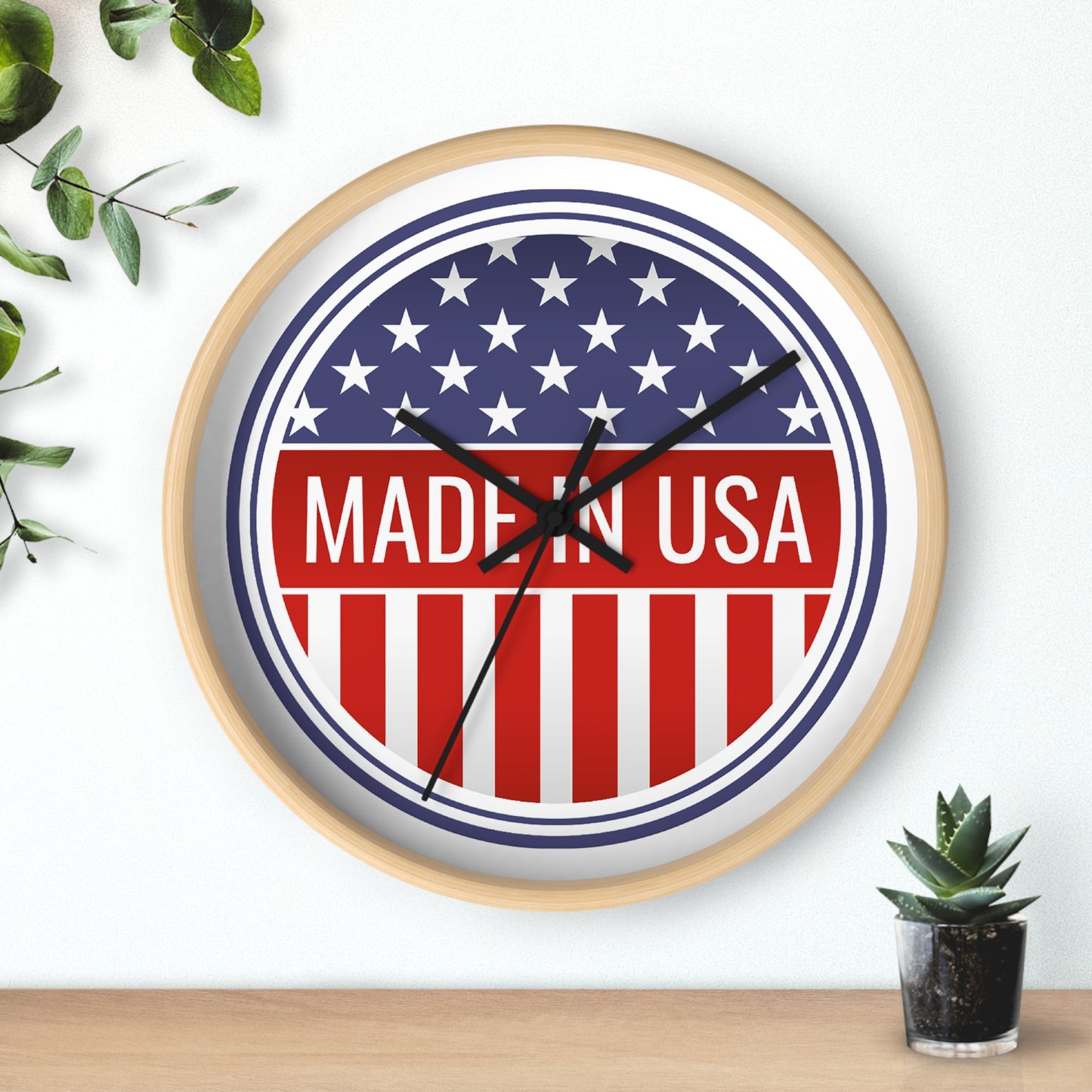 Made in USA Wall Clock - Select from Black, White or Natural Wood Frame Color - Patriotic Wall Clock - Made in USA Design, Home Decor, Americana Gift, Unique Wall Art, Independence Day Decoration