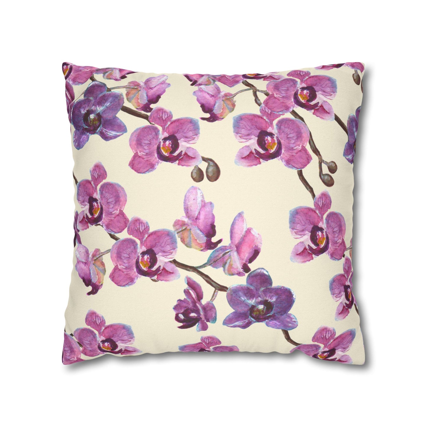Vanilla Orchid Printed Square Pillow Cover (no insert) - Multiple Sizes (14"x14", 16"x16", 18"x18", 20"x20"), Includes zipper closure
