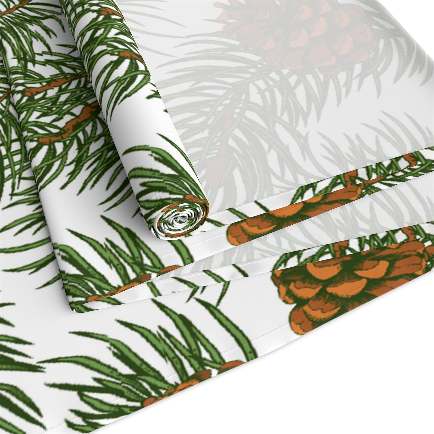 Needles & Cones Table Runner - 16" x 72" or 16" x 90" Size Options - Christmas Table Runner, Winter Table Decor, Holiday Table Runner - Cotton Twill or Polyester choices