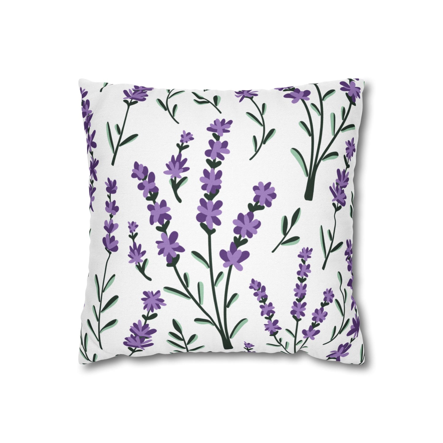 Lavender White Printed Square Pillow Cover (no insert) - Multiple Sizes (14"x14", 16"x16", 18"x18", 20"x20"), Includes zipper closure