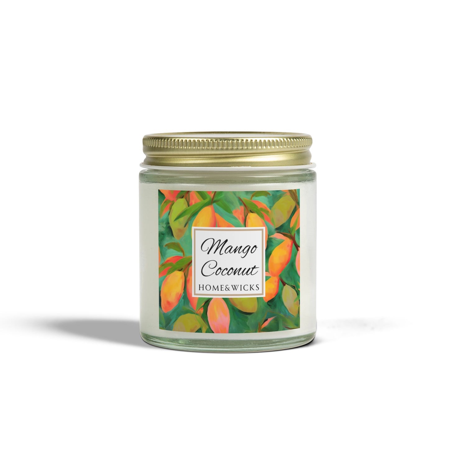 Mango Coconut Scented Coconut Apricot Wax Candle, 4 oz. Clear Jar with Gold Lid - Fruity Candle, Gift for Her, Tropical Candle