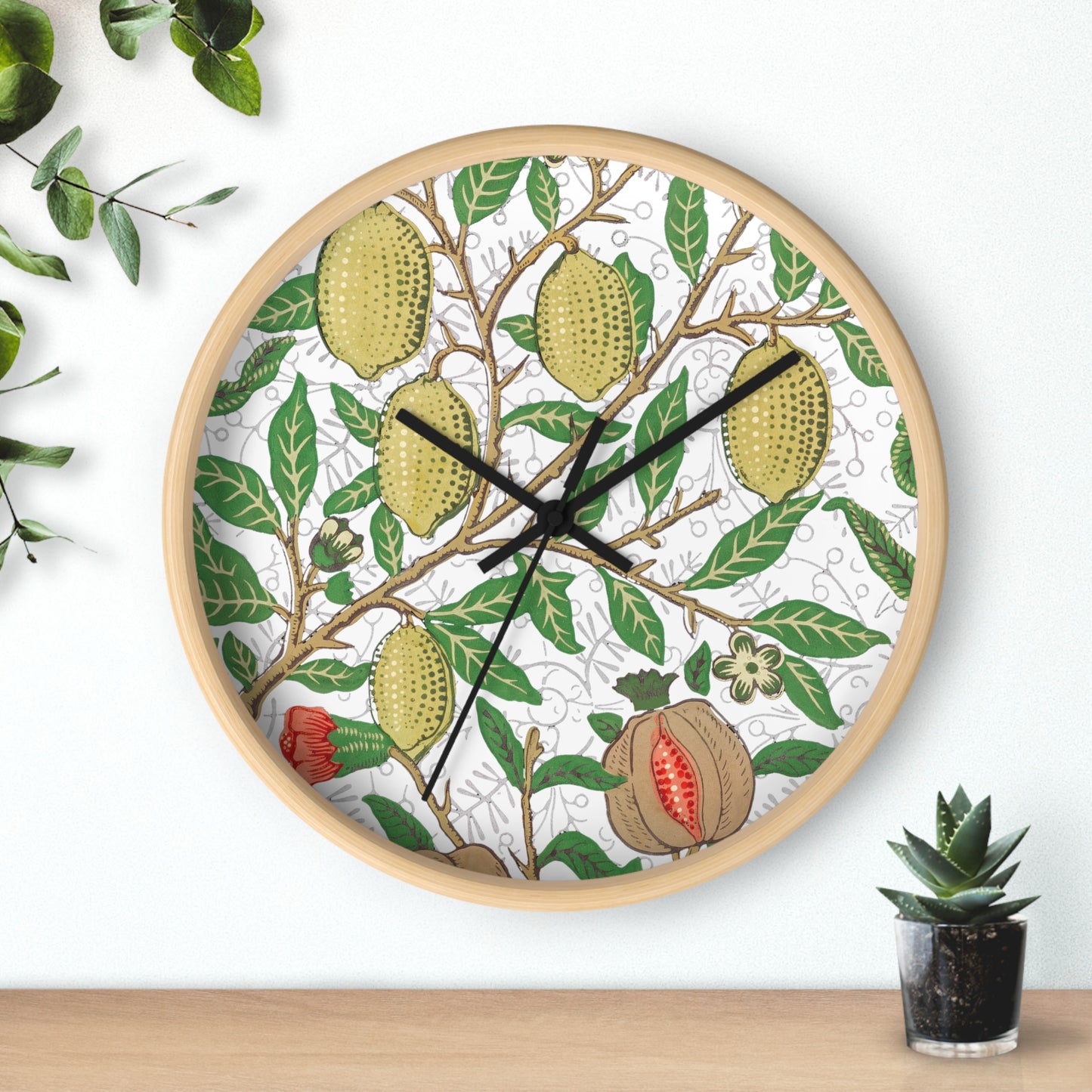 Lemon Verbena Wall Clock - Select from Black, White or Natural Wood Color