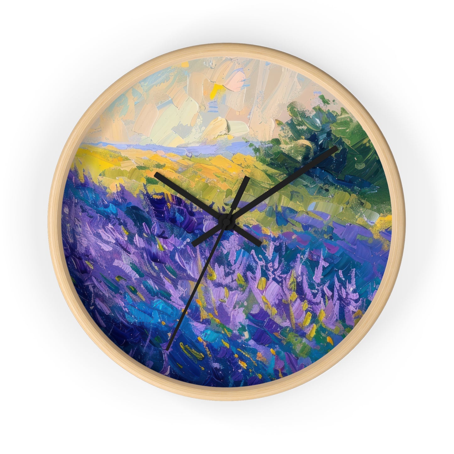 Lavender Fields Wall Clock - Select from Black, White or Natural Wood Color