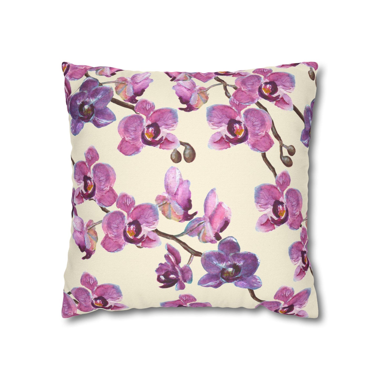 Vanilla Orchid Printed Square Pillow Cover (no insert) - Multiple Sizes (14"x14", 16"x16", 18"x18", 20"x20"), Includes zipper closure