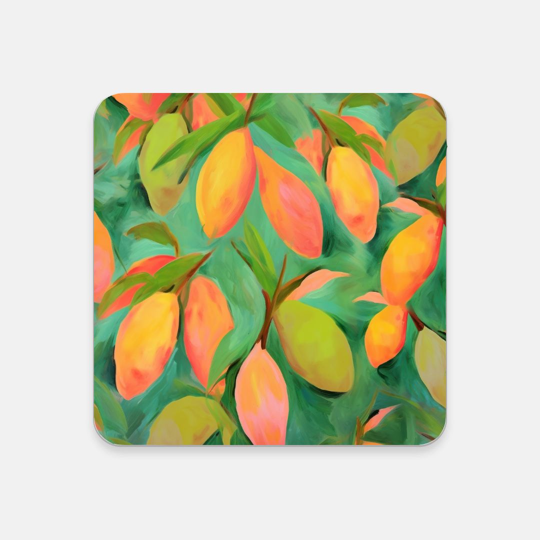 Mangoes - Square Hardboard Coaster, Cork Backed - 3.75" x 3.75" - Perfect for Home Decor & Gifts - Priced per coaster