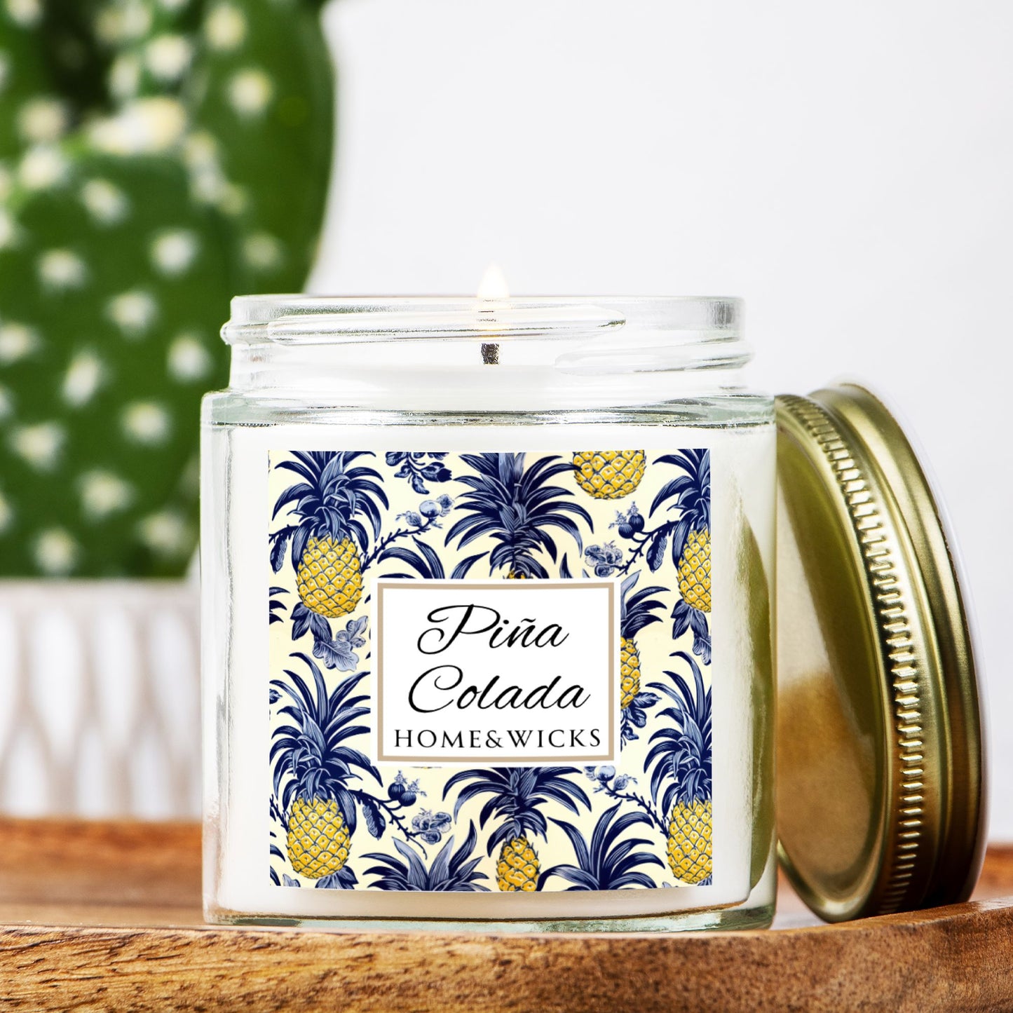 Piña Colada Coconut Apricot Wax Candle, 4 oz. Clear Jar with Gold Lid - Tropical Scented Candle, Fruity Candle, Tropical Decor