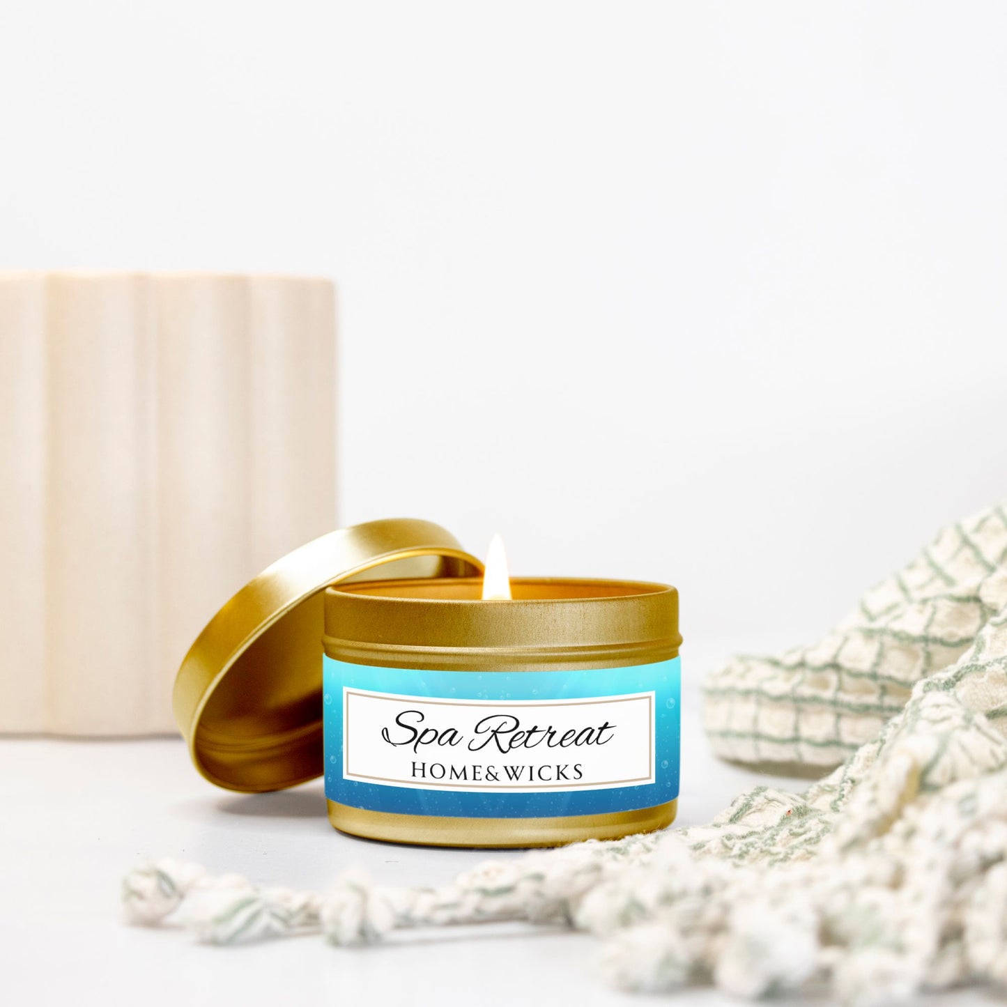 Spa Retreat Coconut Soy Wax Candle, 4 oz. Gold Tin Jar with Lid - Spa Scented Candle, Relaxation Candle, Aromatherapy
